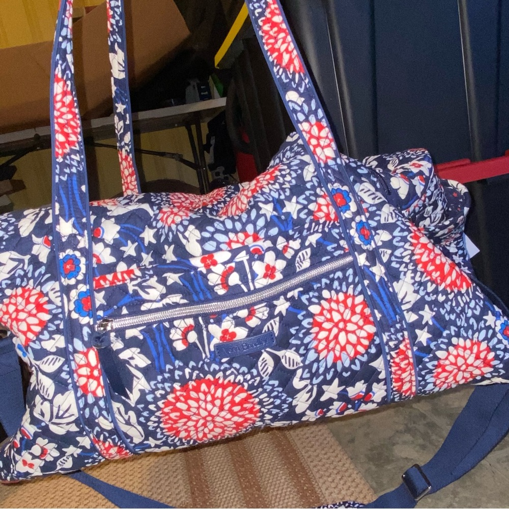 Vera Bradley Blue White Red Floral Blossoms Weekender Travel XL Bag